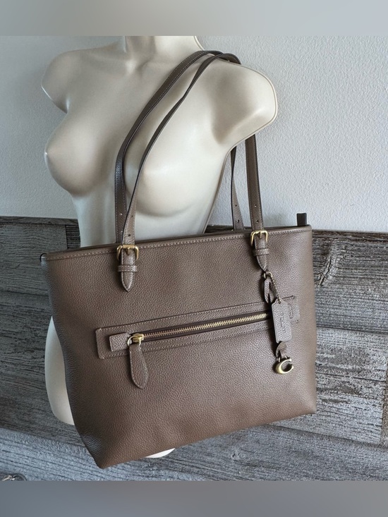 Coach Taylor Tote CC395 Polished Pebble Leather Taupe Brown Shoulder Bag